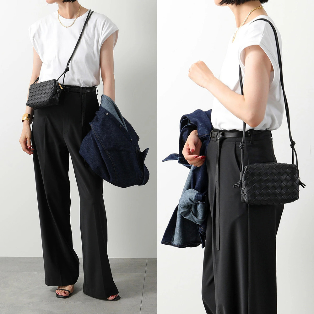 BOTTEGA VENETA Loop Shoulder Bag Intrecciato Leather BLACK